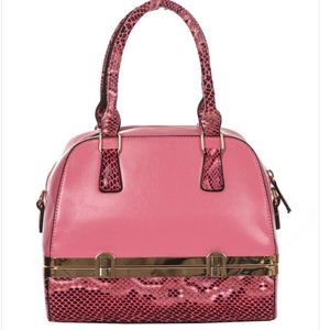 Solid& Snake Skin Accented Top Handle Mini Handbag